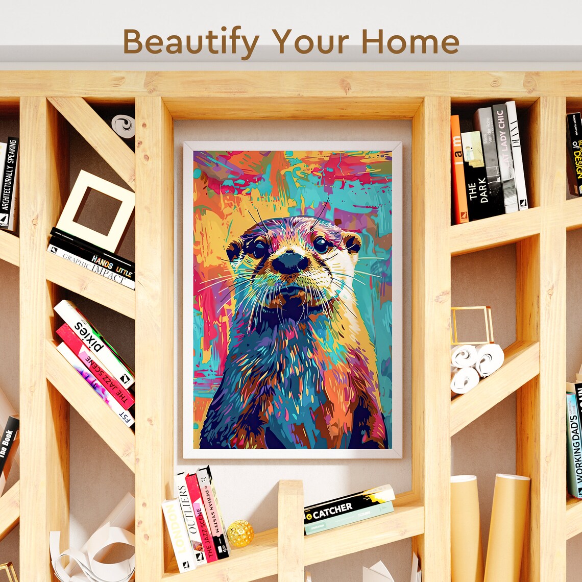 Pop Art Otter Portrait, Abstract Wildlife Art Print - Image 3