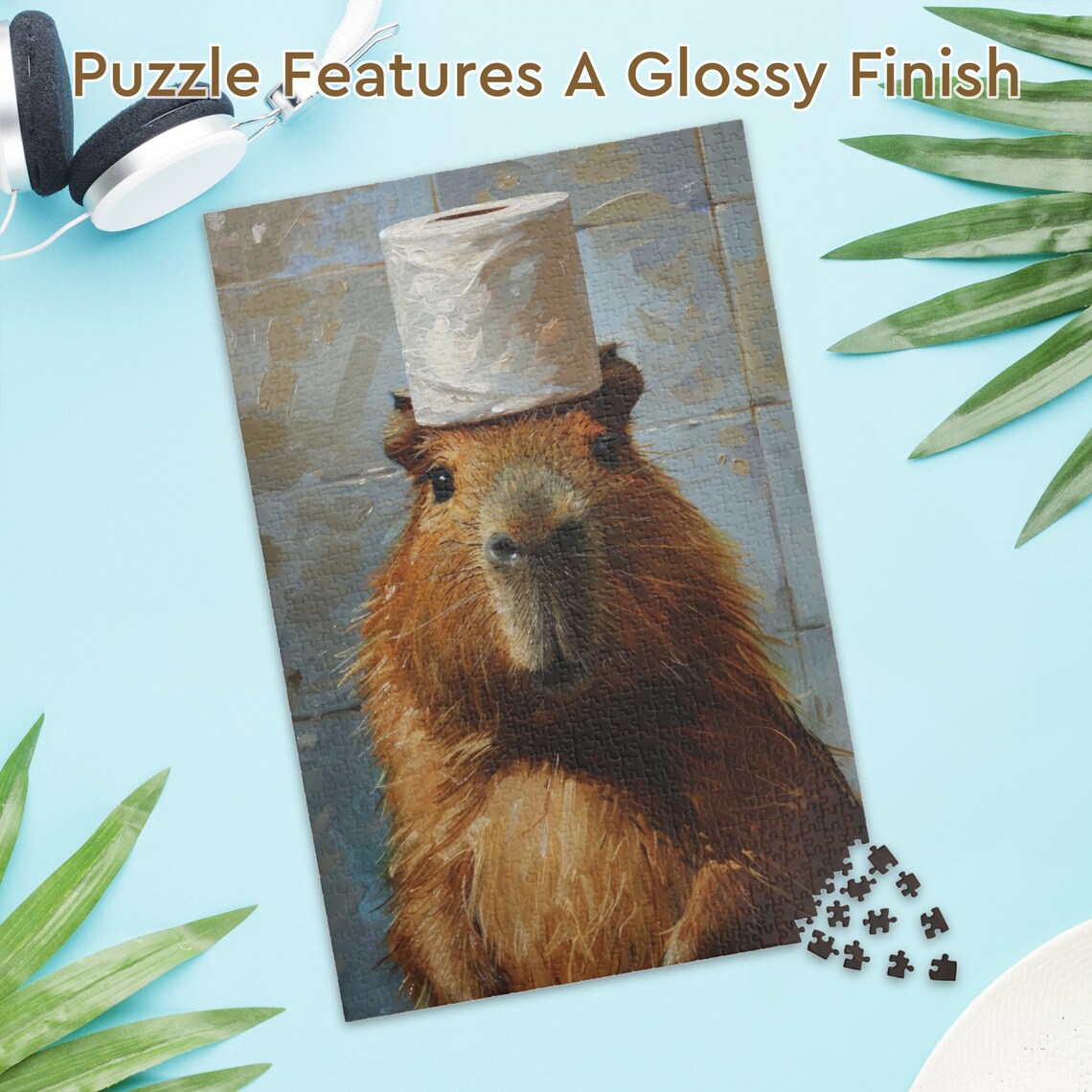 Capybara Wearing Toilet Paper Roll Funny Bathroom Oil Painting Poster - Image 3