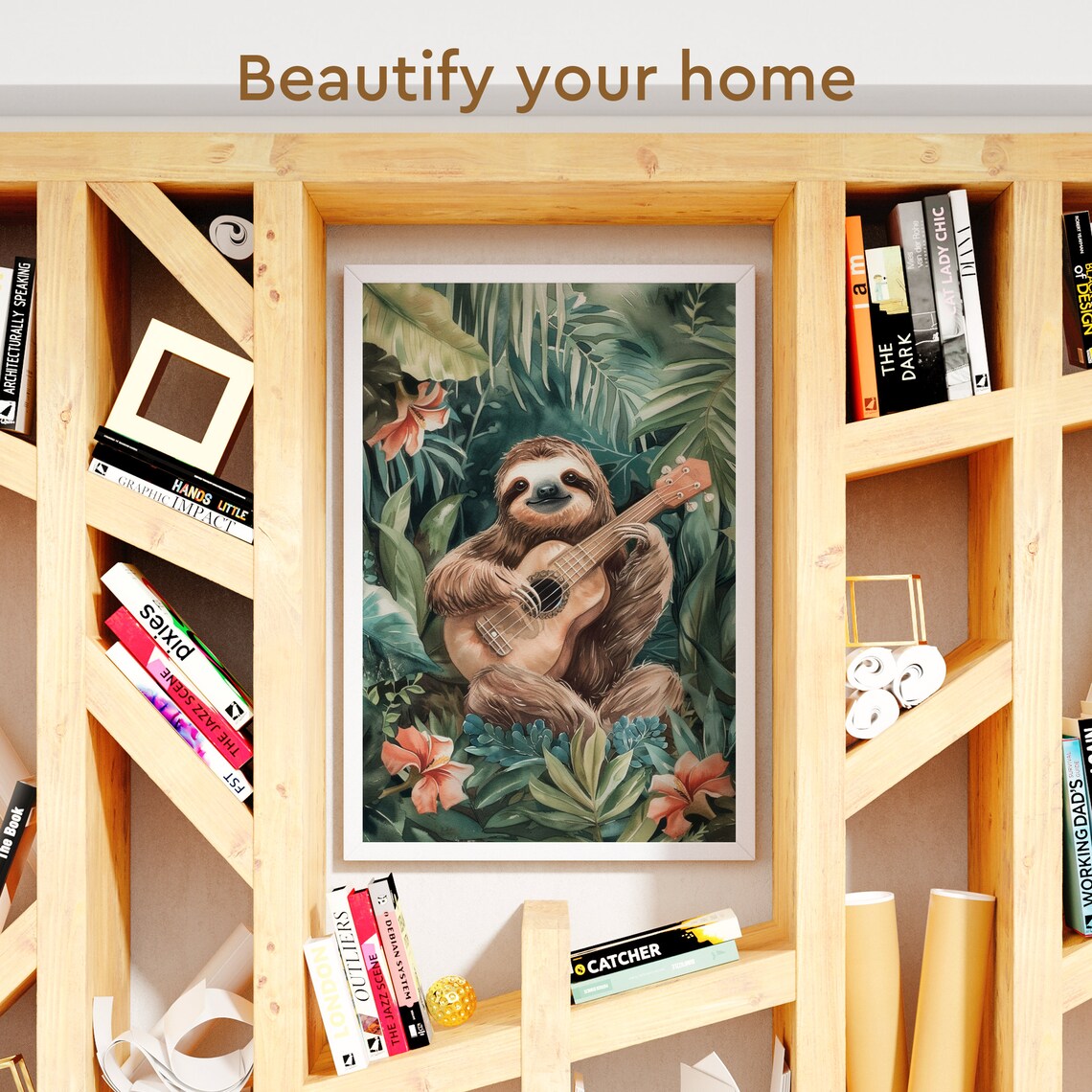 Rainforest Sloth Ukulele Musician, Funny Art Print - Image 3