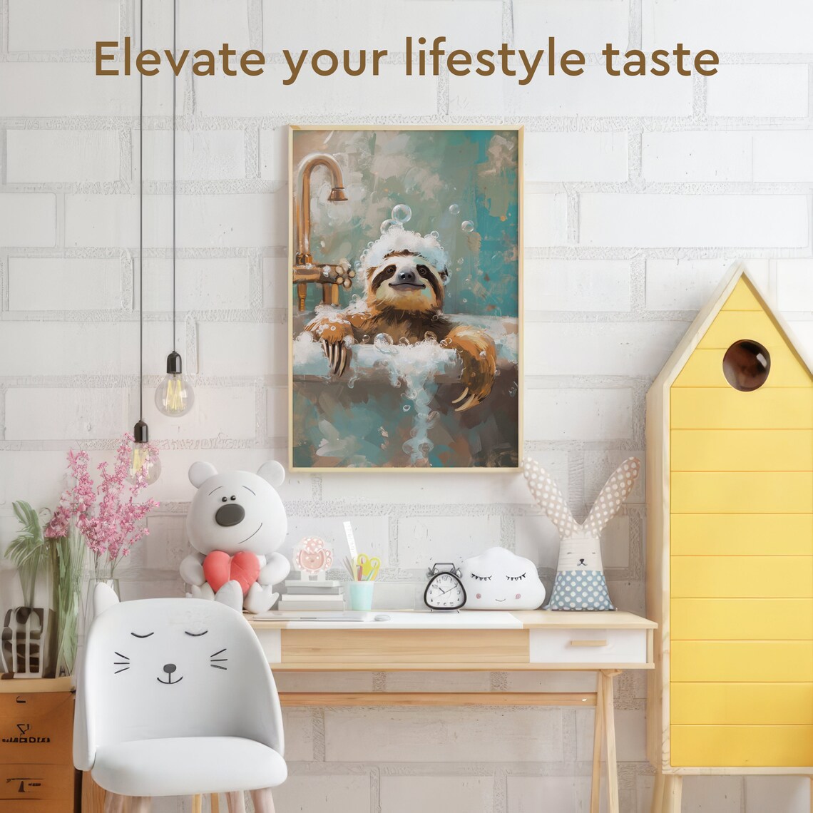 Bathtub Bubble Bath Sloth Art Print, Funny Bathroom - Image 2