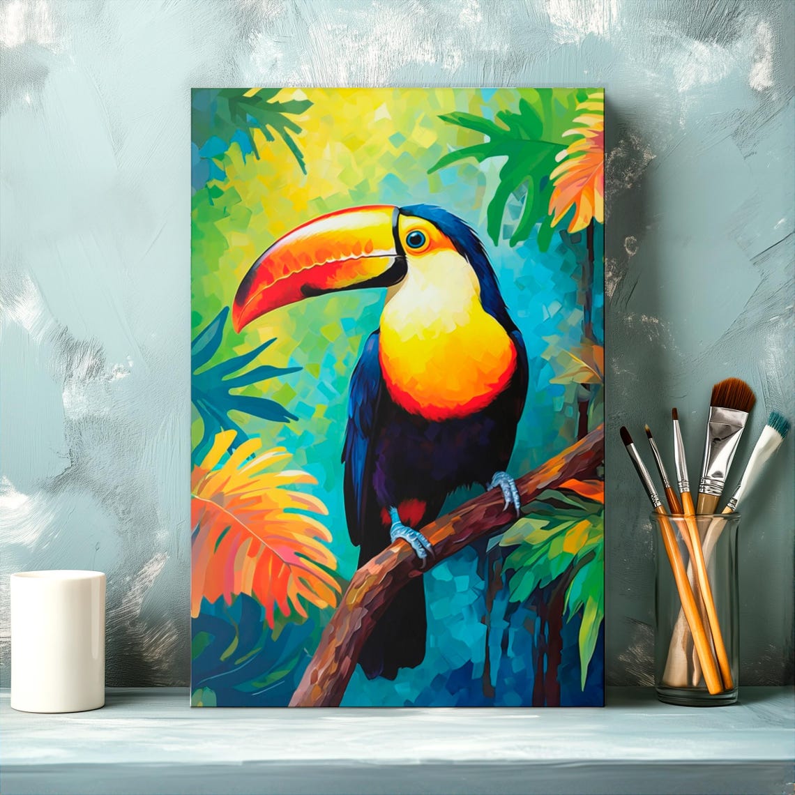 Vibrant Colorful Toucan Perched On A Branch In The Jungle Poster