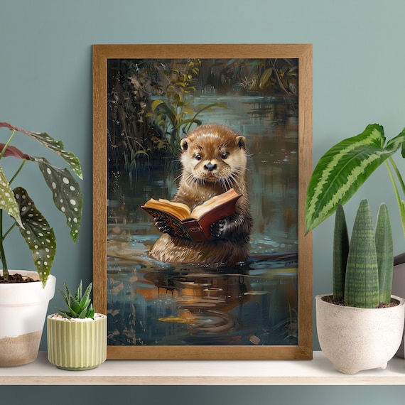 Otter Booklover Poster, Funny Lake Life Nursery Decor
