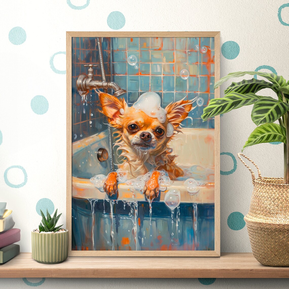 Bathtub Chihuahua Bubble Bath Bathroom Art Print
