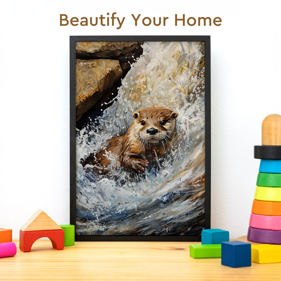 River Rapids Wildlife Otter Nursery Decor Art Print - Image 3