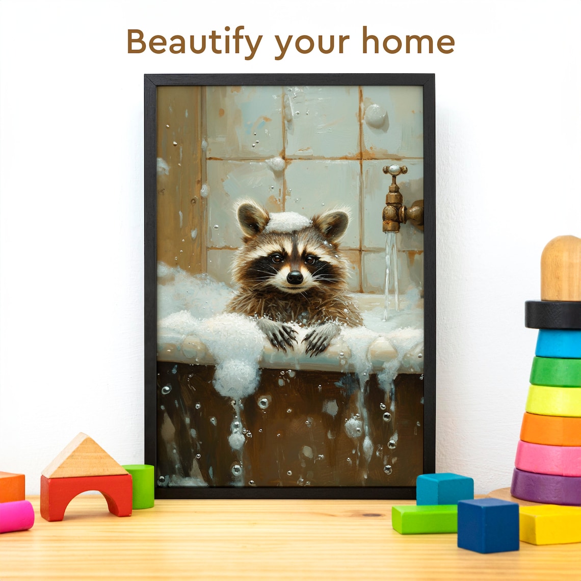 Bathtub Raccoon Bathroom Animal Portrait Art Print - Image 3