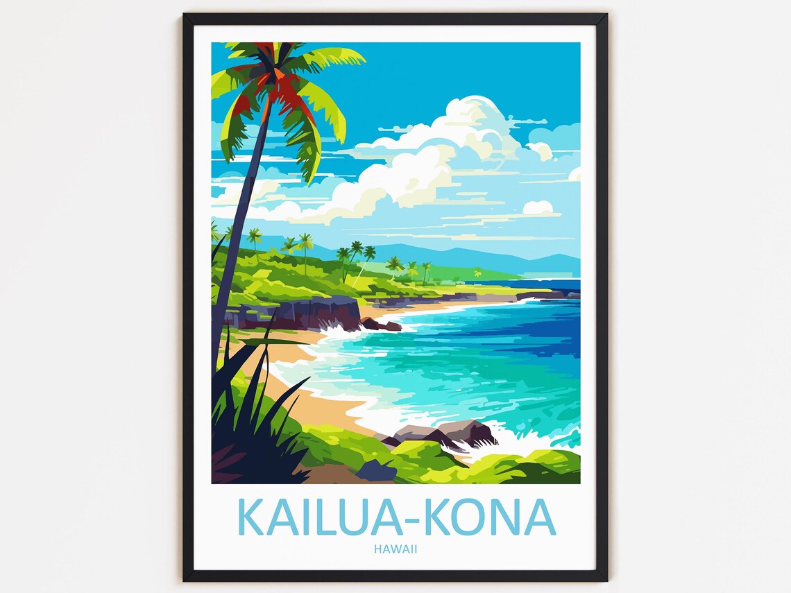 Kailua Kona Travel Poster, Hawaii Gift for Art Lovers