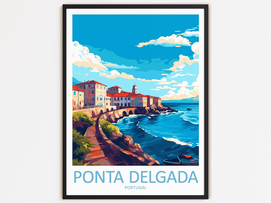 Ponta Delgada Travel Poster, Portugal Wall Decor