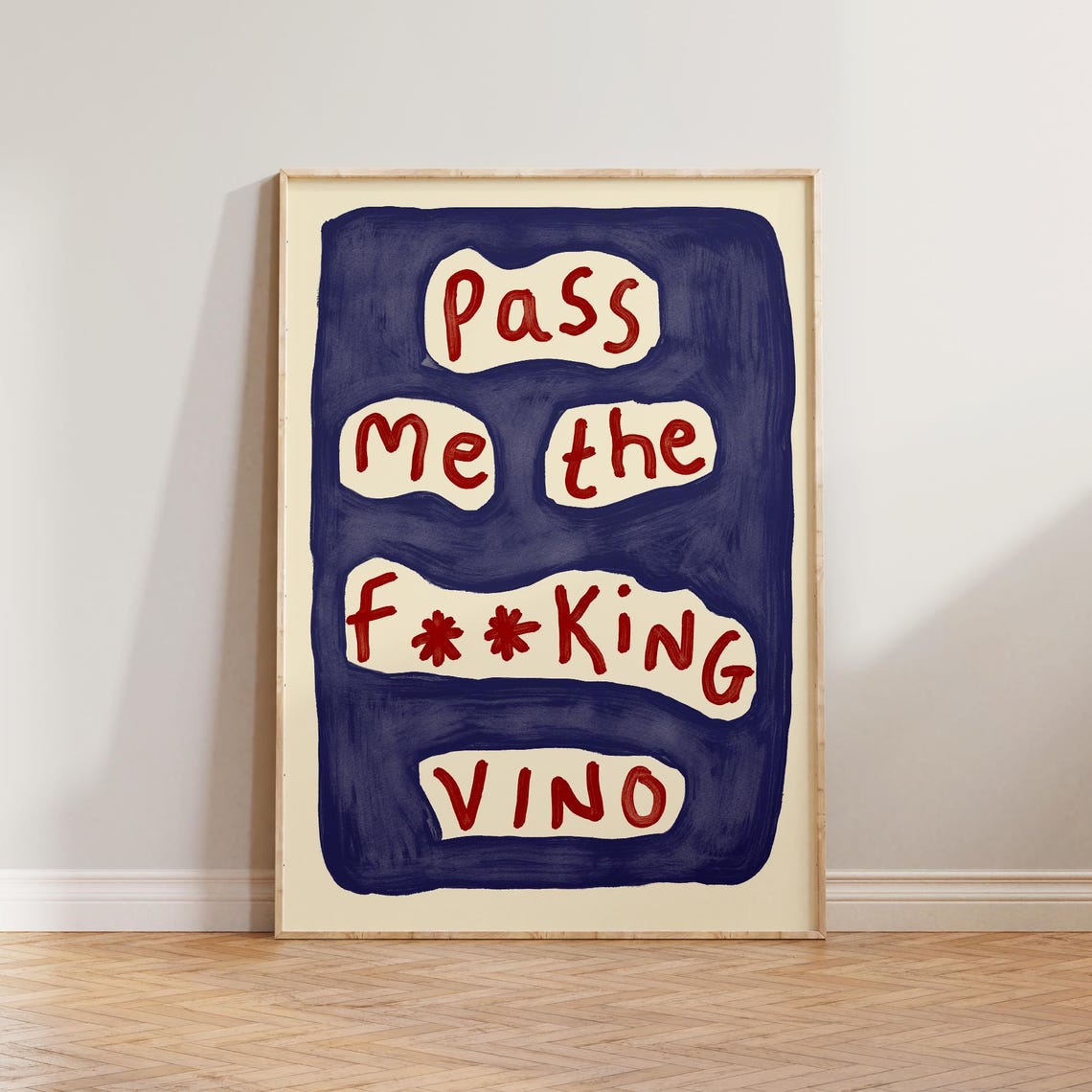 Kitchen Wall Art Hand Drawn Print Pass Me The Vino Poster Funny Wine Decor For Prints