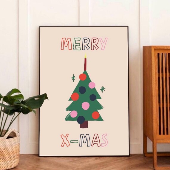 Merry Xmas Hand Drawn Christmas Tree Doodle Fun Holiday Poster