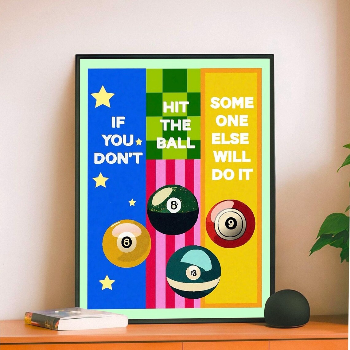 Colorful Billiard Ball Wall Art Motivational Game Room Poster Modern Fun Decor Bold Artwork Gift For Players