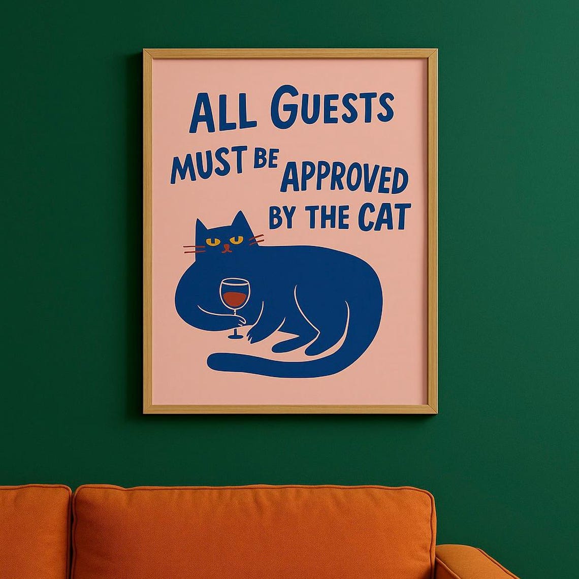 Funny Cat Rules Print Sassy With Wine Modern Home Decor