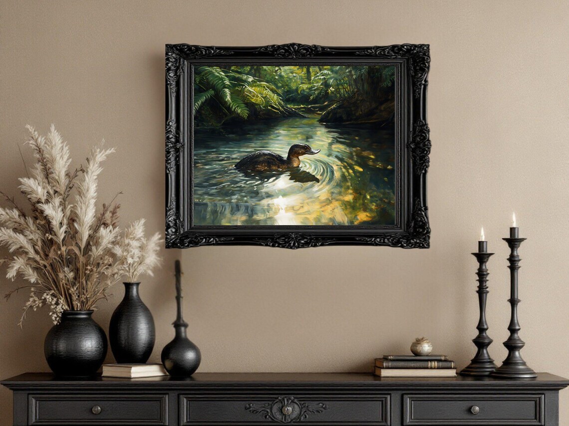 Duck In Forest Stream Rustic Wildlife Art Print - Image 3