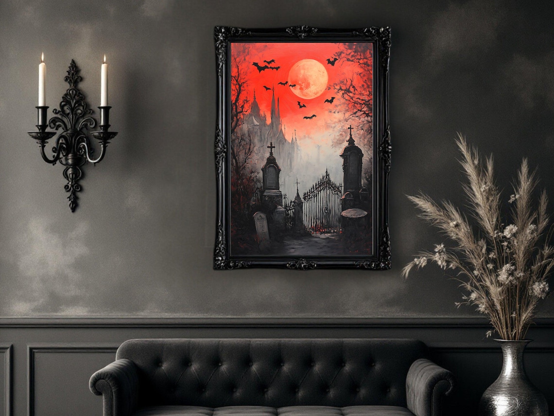 Haunted Gothic Cemetery, Halloween Decor Art Print - Image 2