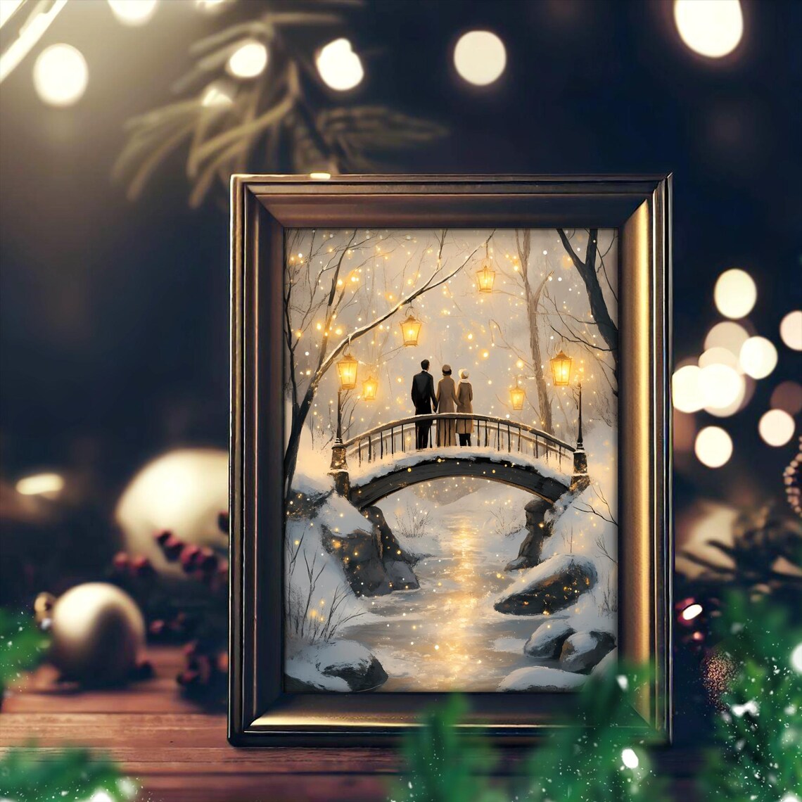 Romantic Winter Bridge, Snowy Scene Decor - Image 3