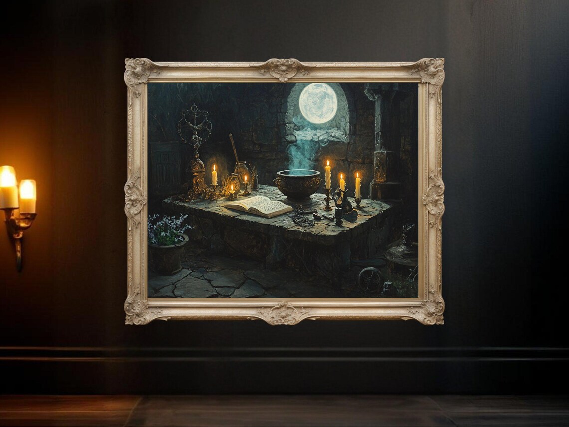 Mystical Moonlit Ritual, Gothic Night Scene Art Print