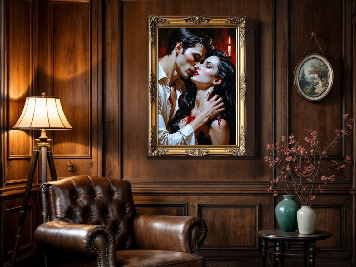 Romantic Vampire Couple, Gothic Dark Romance Art Print - Image 3