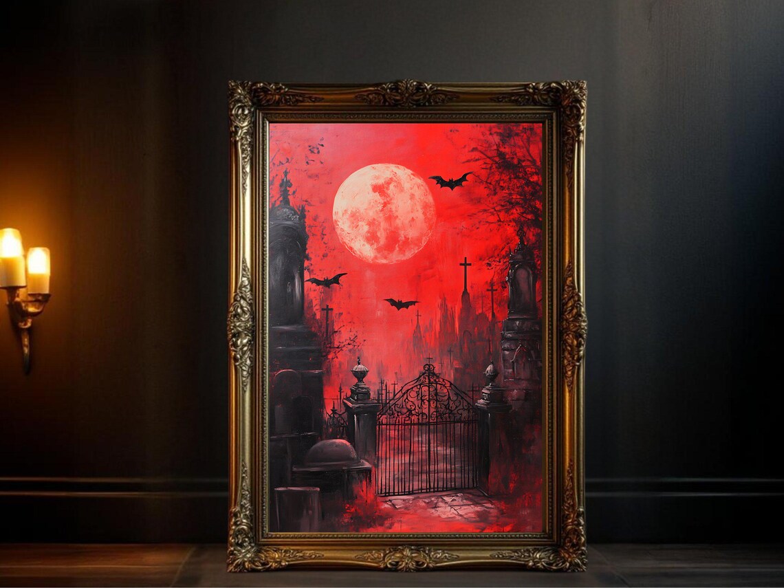 Gothic Cemetery Wall Art, Halloween Decor