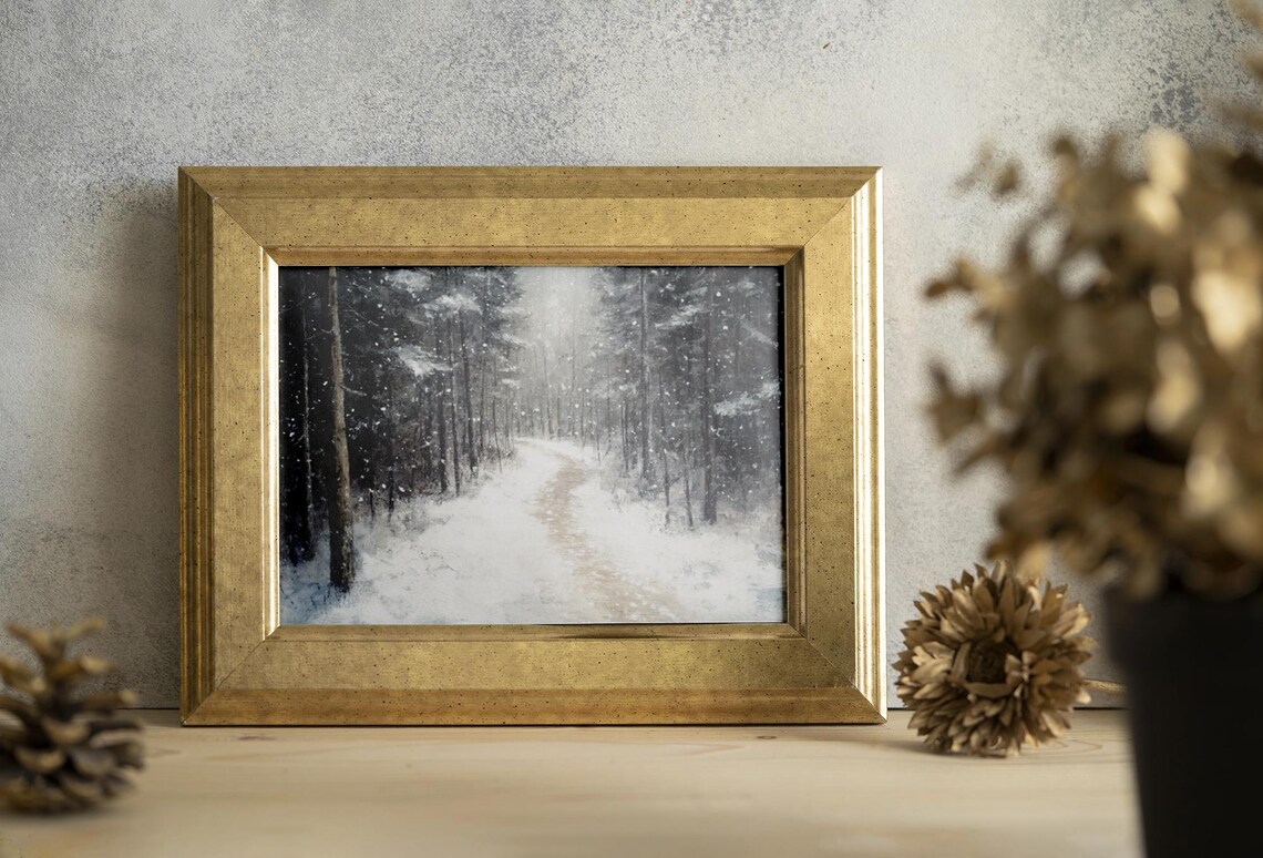 Snowy Forest Path, Serene Winter Scene Art Print - Image 2