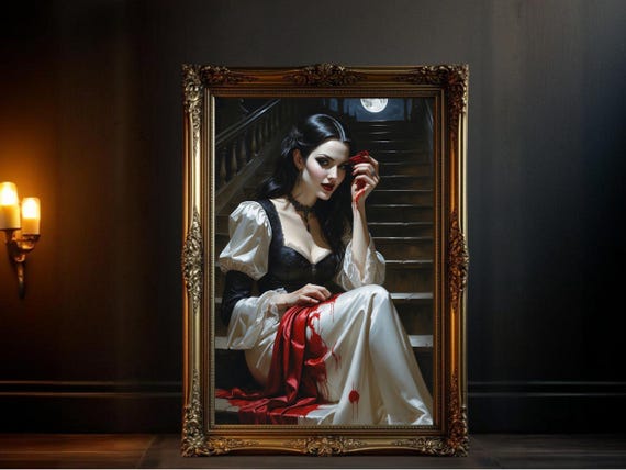 Gothic Vampire Woman Art Print, Dark Fantasy