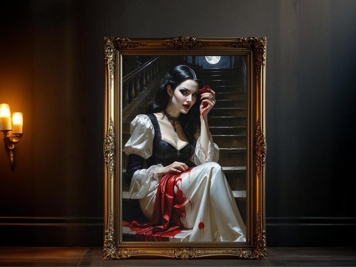 Gothic Vampire Woman Art Print, Dark Fantasy
