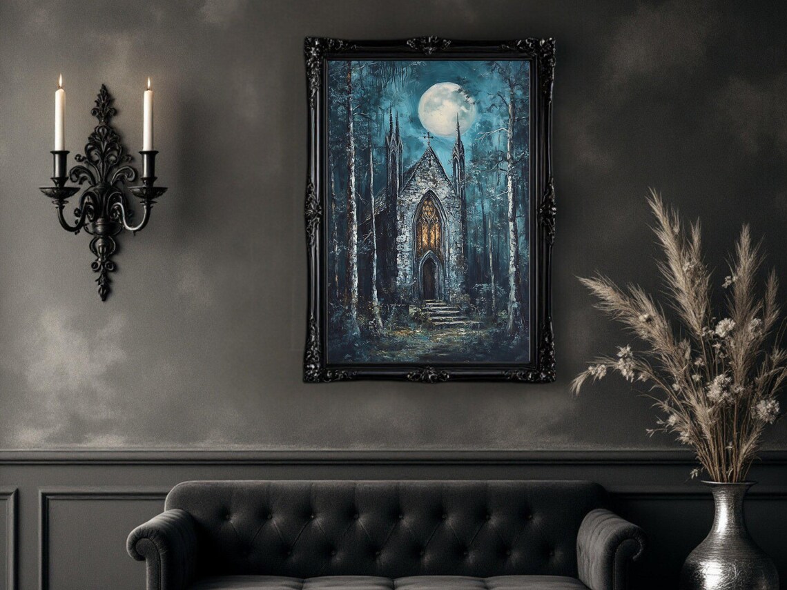 Gothic Cathedral Moonlit Night, Halloween Art Print - Image 2