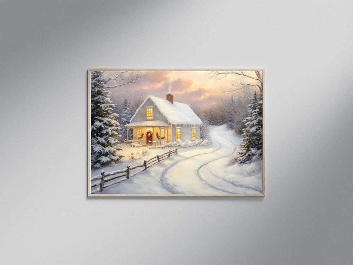 Cozy Winter Cabin, Rustic Holiday Home Art