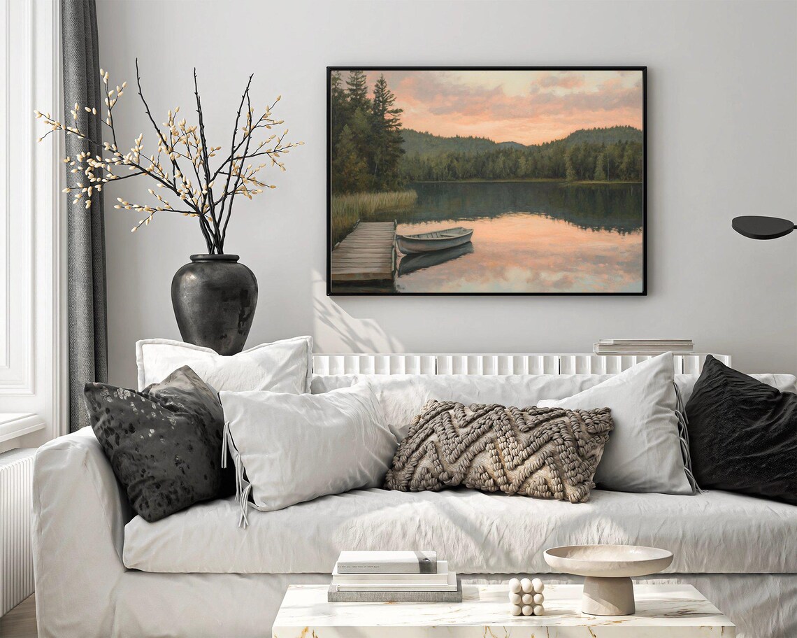 Tranquil Lake Nature Landscape, Rustic Cabin Decor - Image 3
