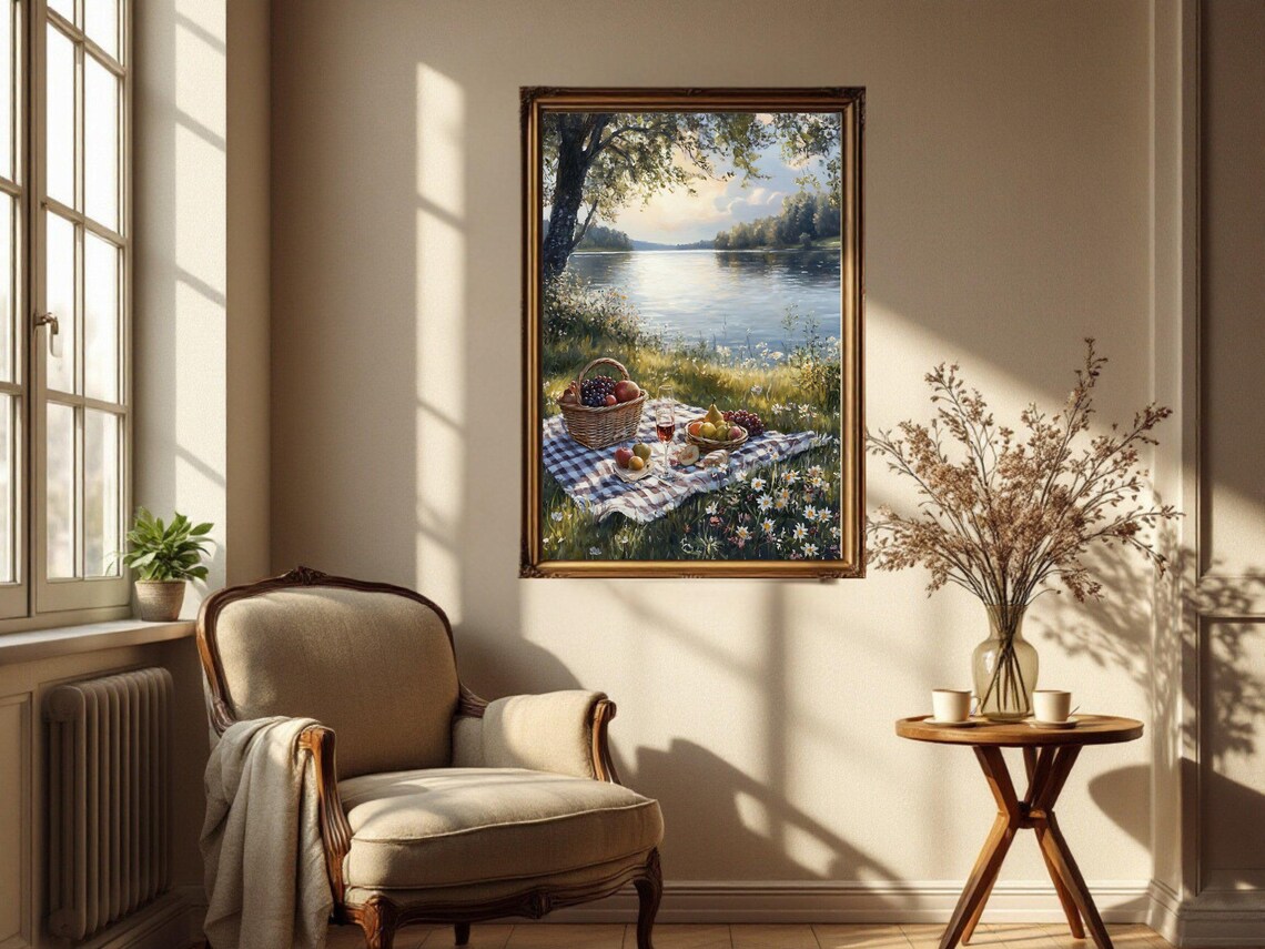 Romantic Picnic Scenic Lake View, Tranquil Landscape - Image 3