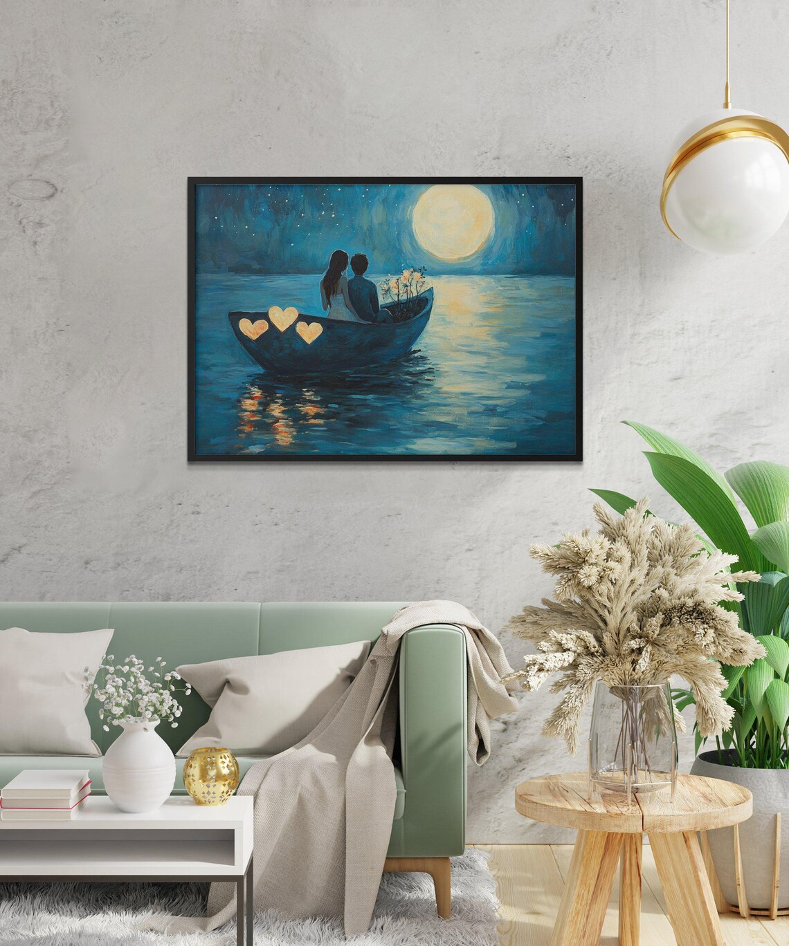 Romantic Couple In Boat Moonlight Night, Ocean Lovers - Image 2