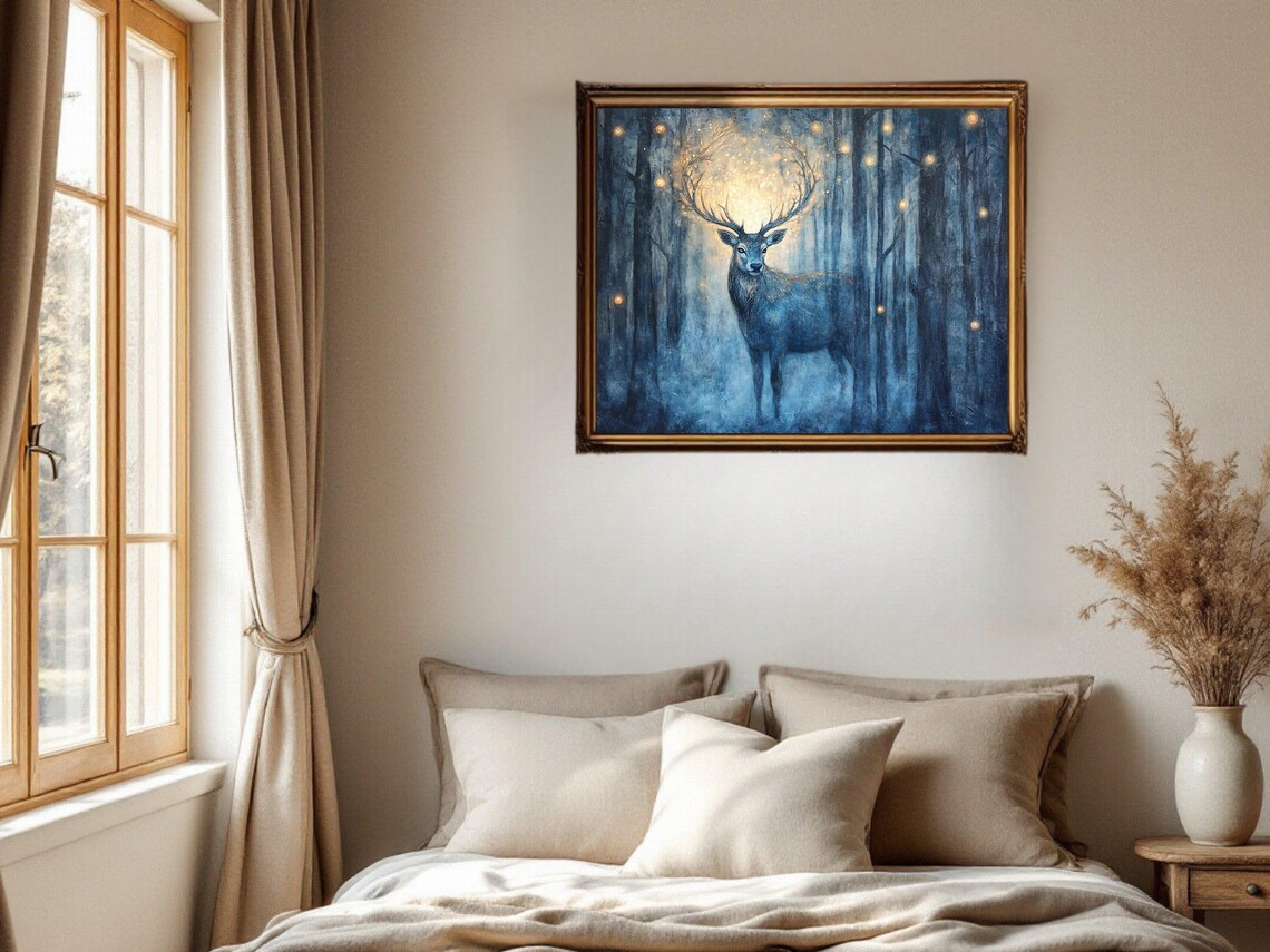 Majestic Deer, Enchanted Forest Nature Fantasy Art Print - Image 2