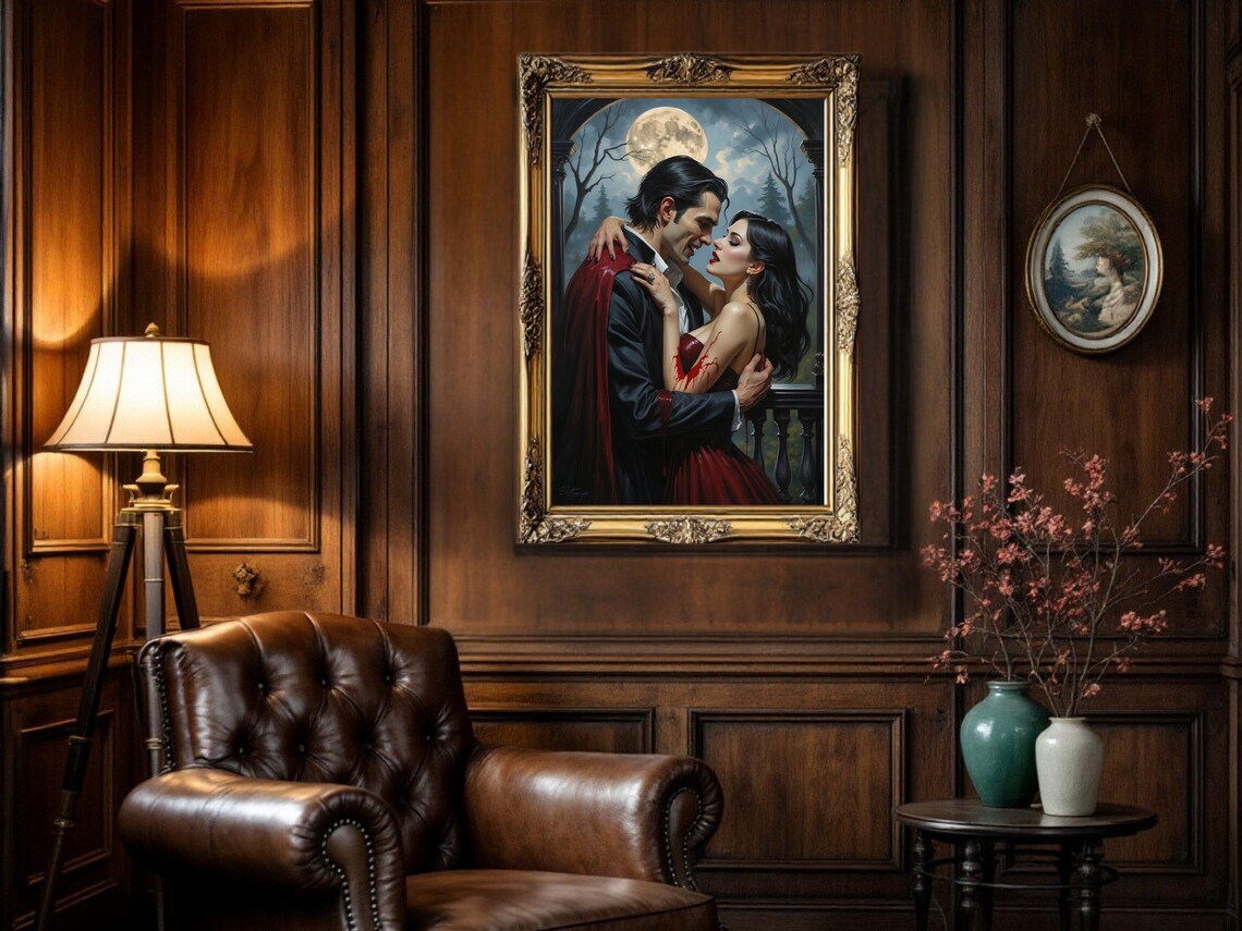 Gothic Vampire Couple, Romantic Horror Scene Art Print - Image 3