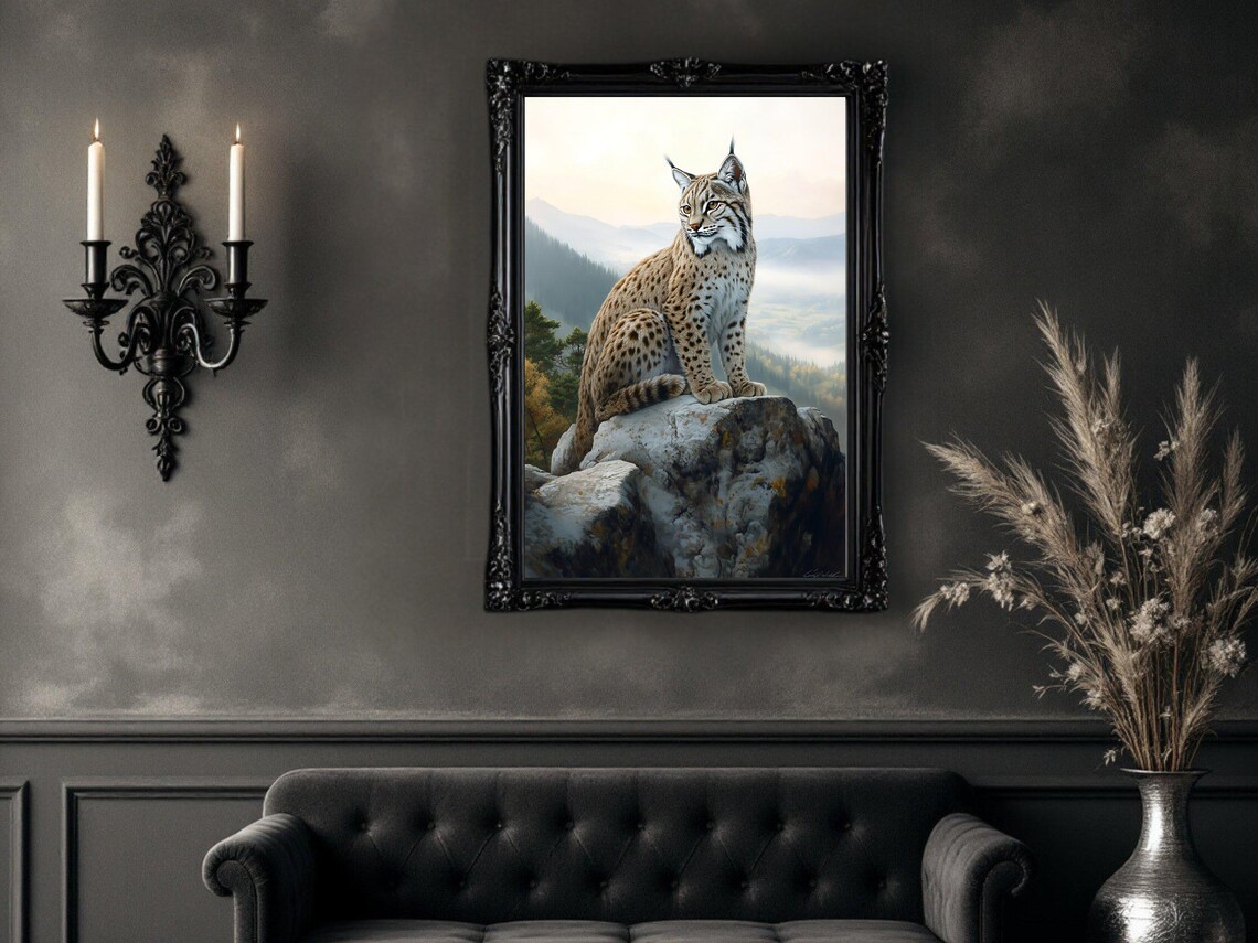 Majestic Lynx, Mountain Landscape Art Print - Image 3