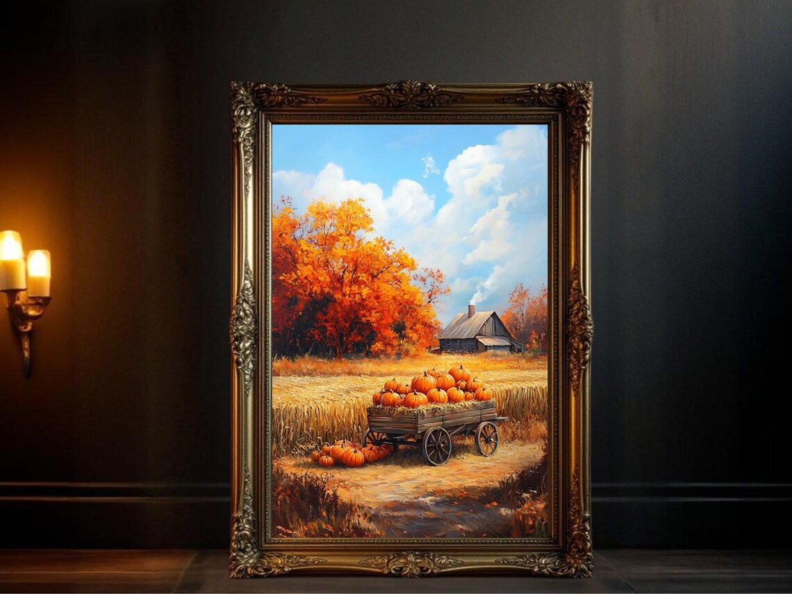 Rustic Fall Landscape - Pumpkin Patch, Autumn Decor