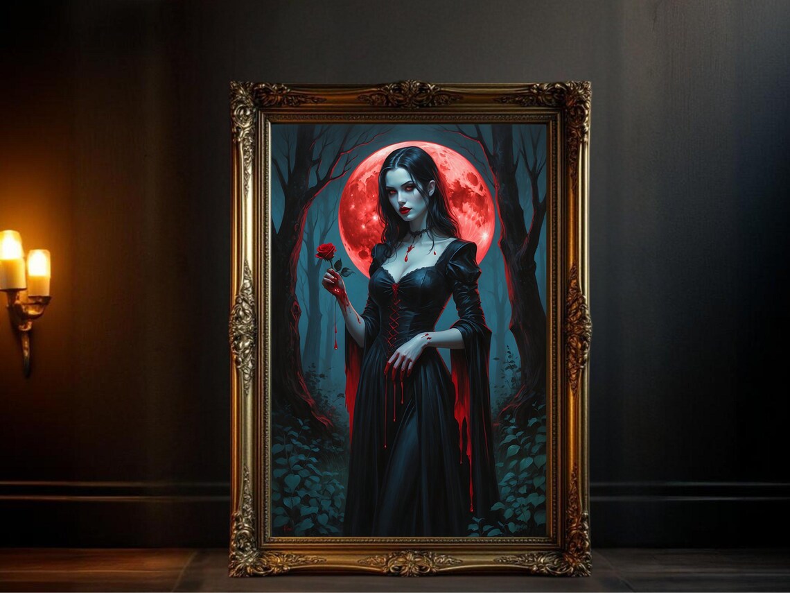 Gothic Vampire, Red Moon Dark Fantasy Poster