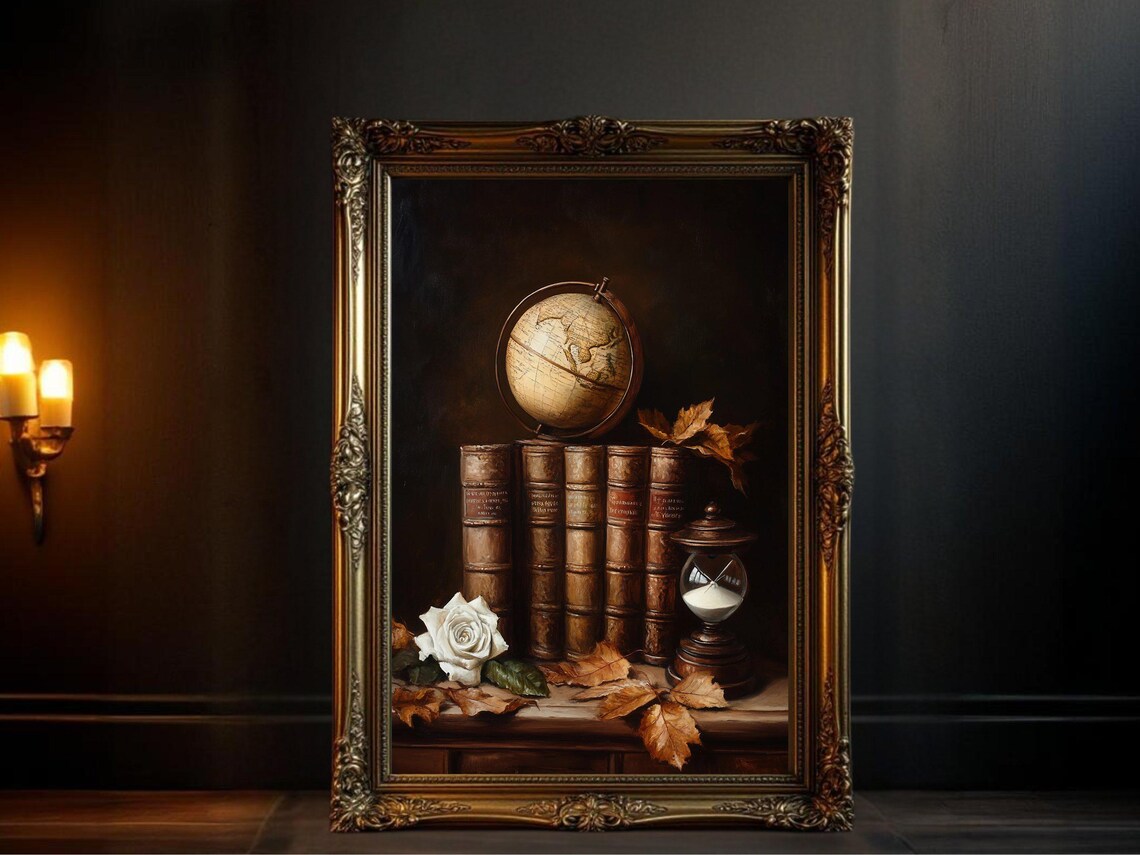 Vintage Globe and Books, Antique Library Decor