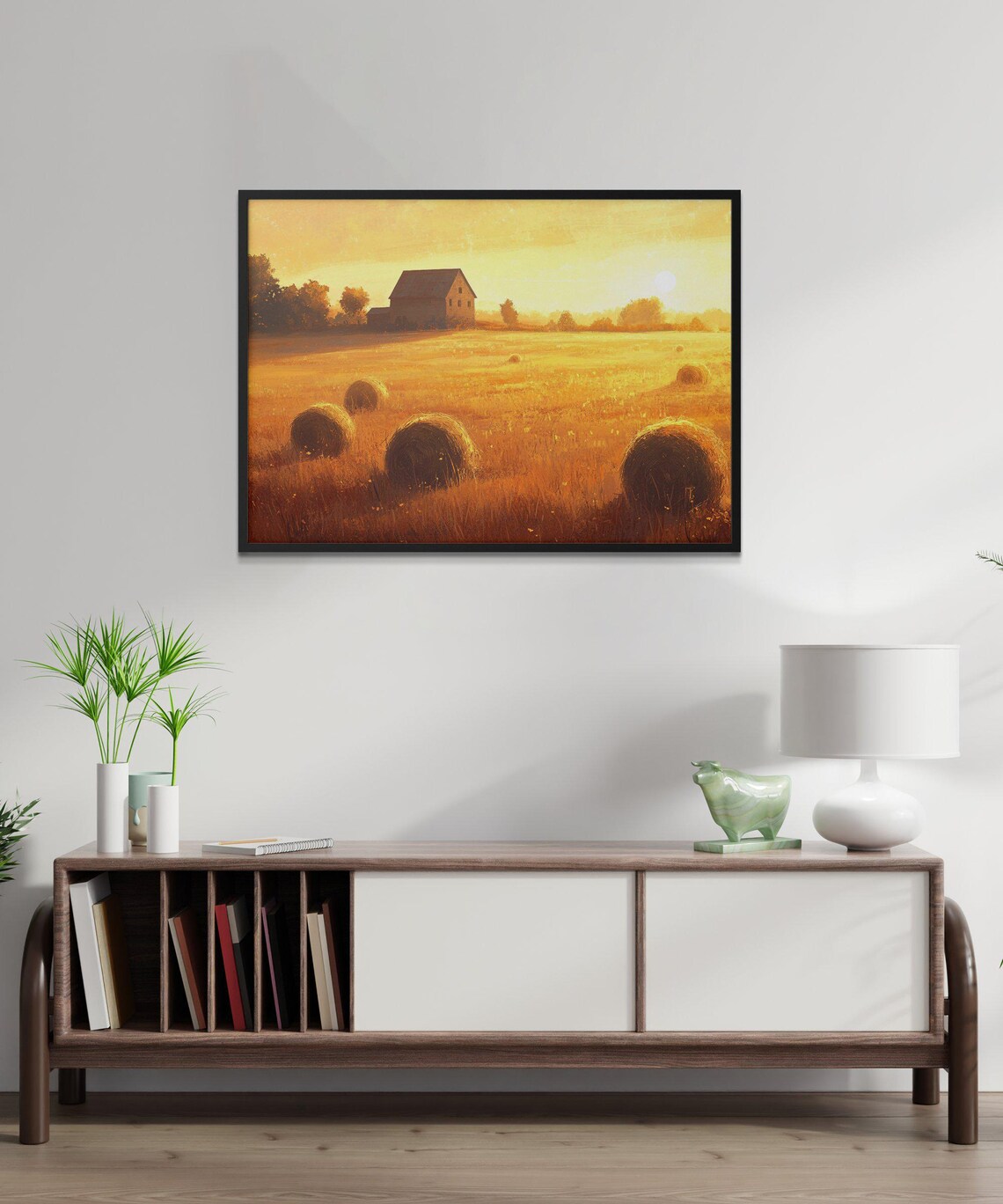 Rustic Farmhouse Landscape Art Print, Sunset Fields - Image 2