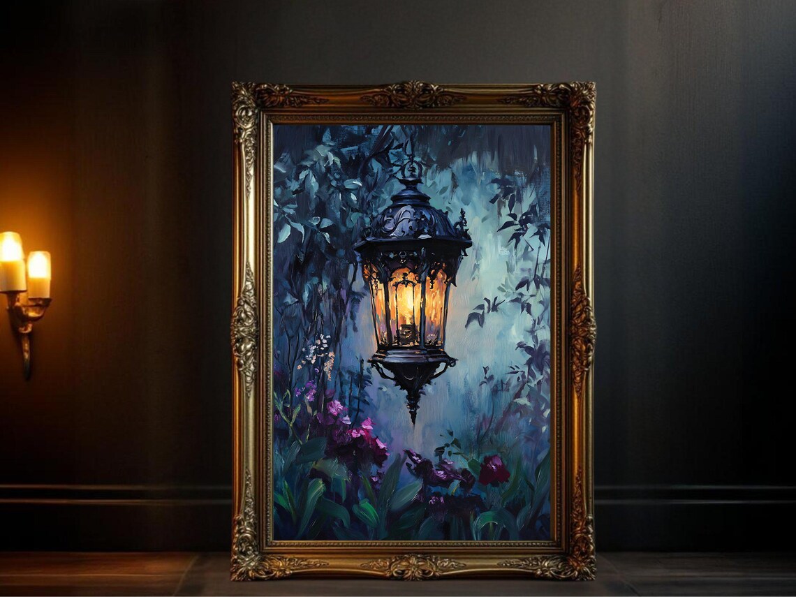 Vintage Lantern In Enchanted Garden, Nature Decor