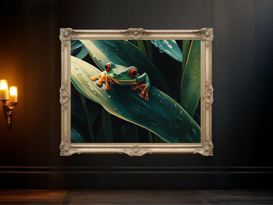 Frog On Leaf Nature Animal Print, Botanical Decor