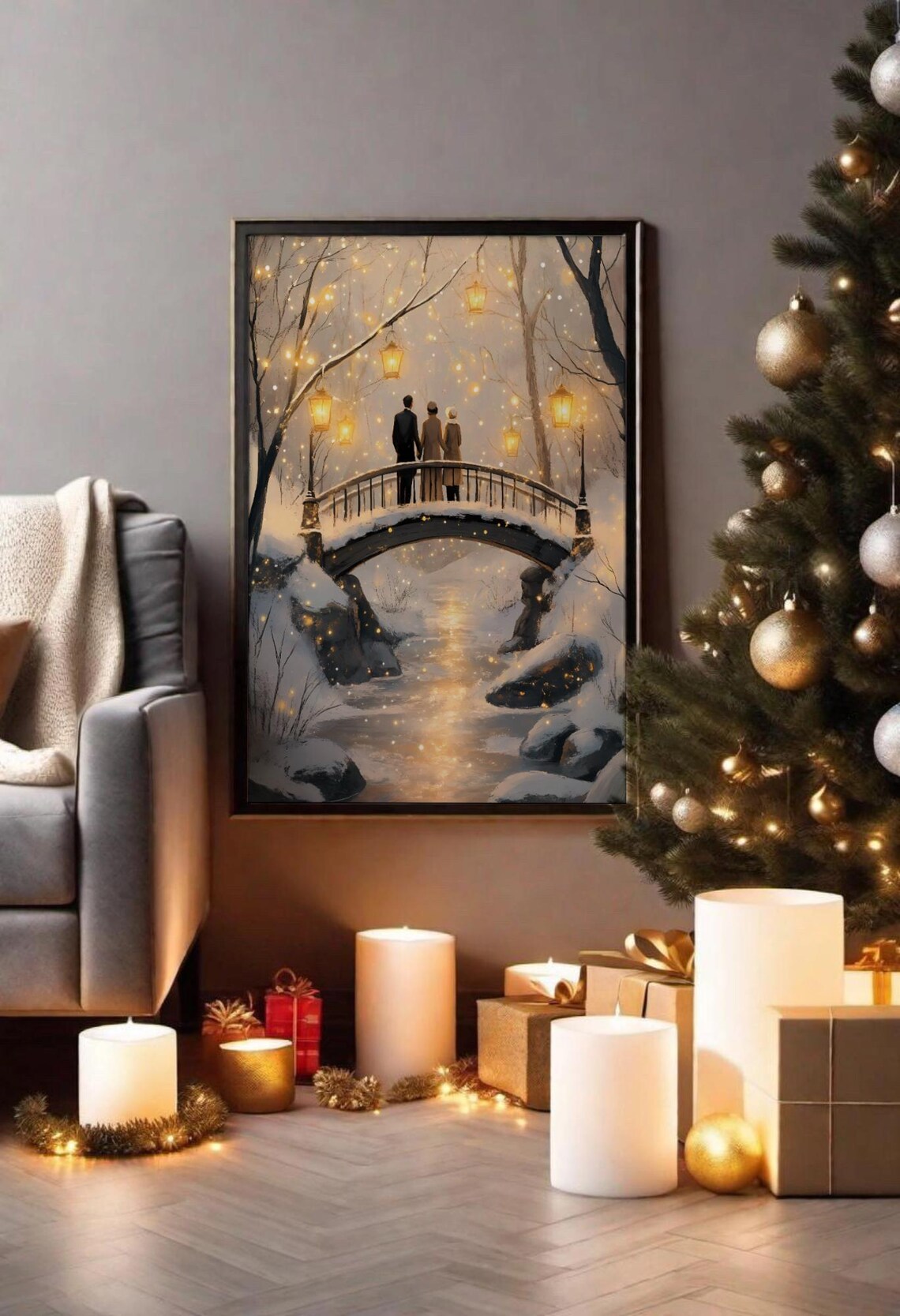Romantic Winter Bridge, Snowy Scene Decor - Image 2