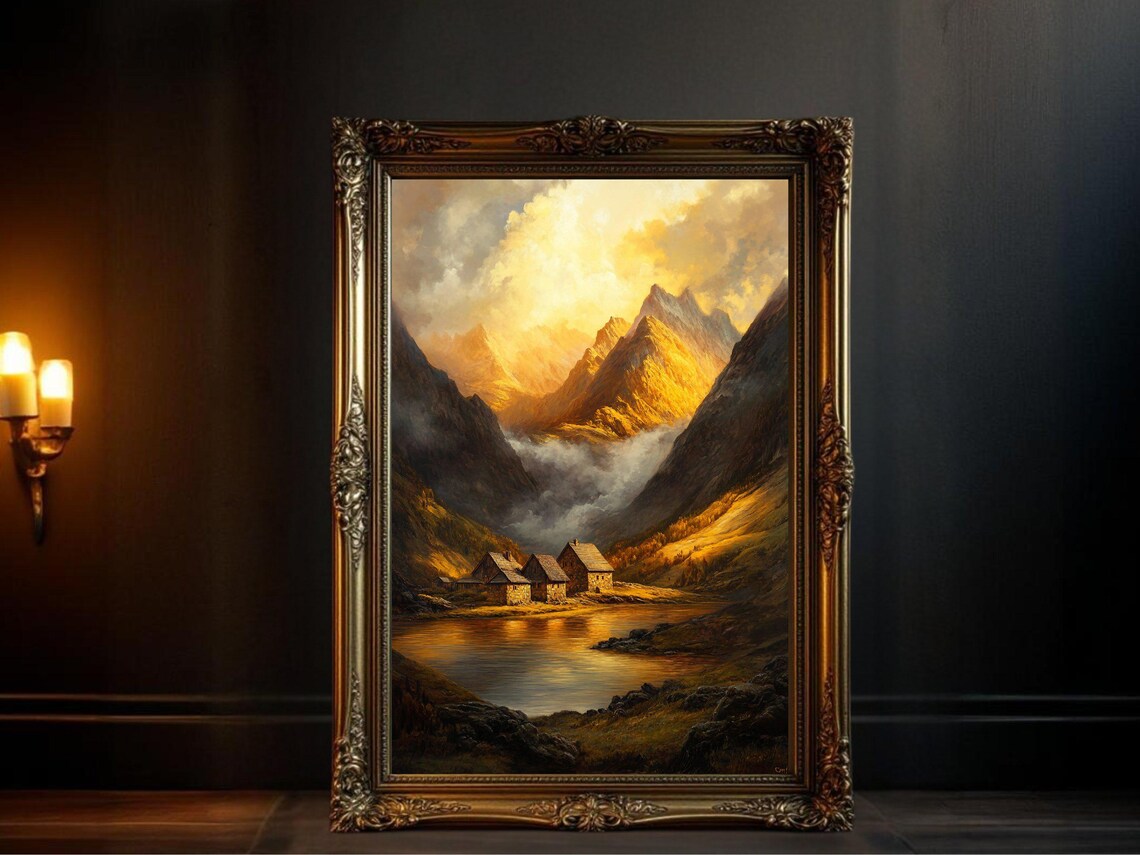 Majestic Mountain Landscape, Rustic Nature Art Print
