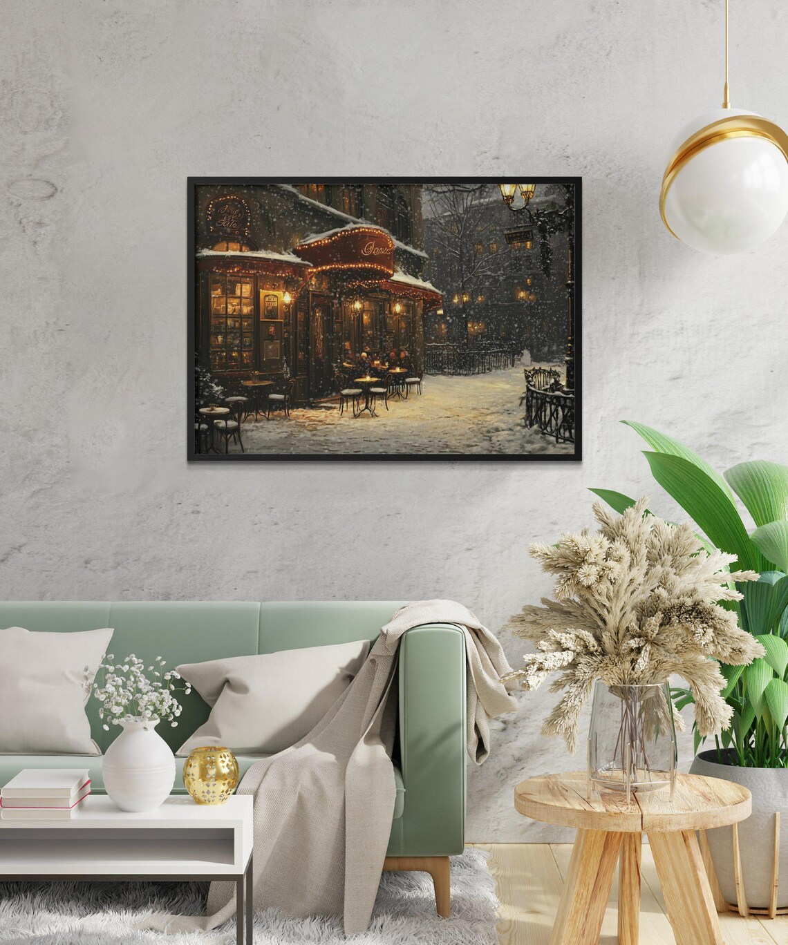 Vintage Parisian Cafe Winter Scene, French Bistro - Image 2