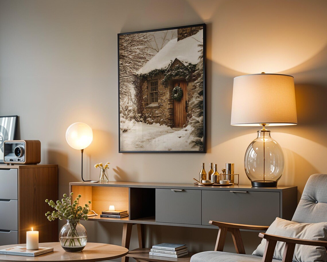 Winter Cottage, Rustic Snowy House Christmas Decor - Image 3
