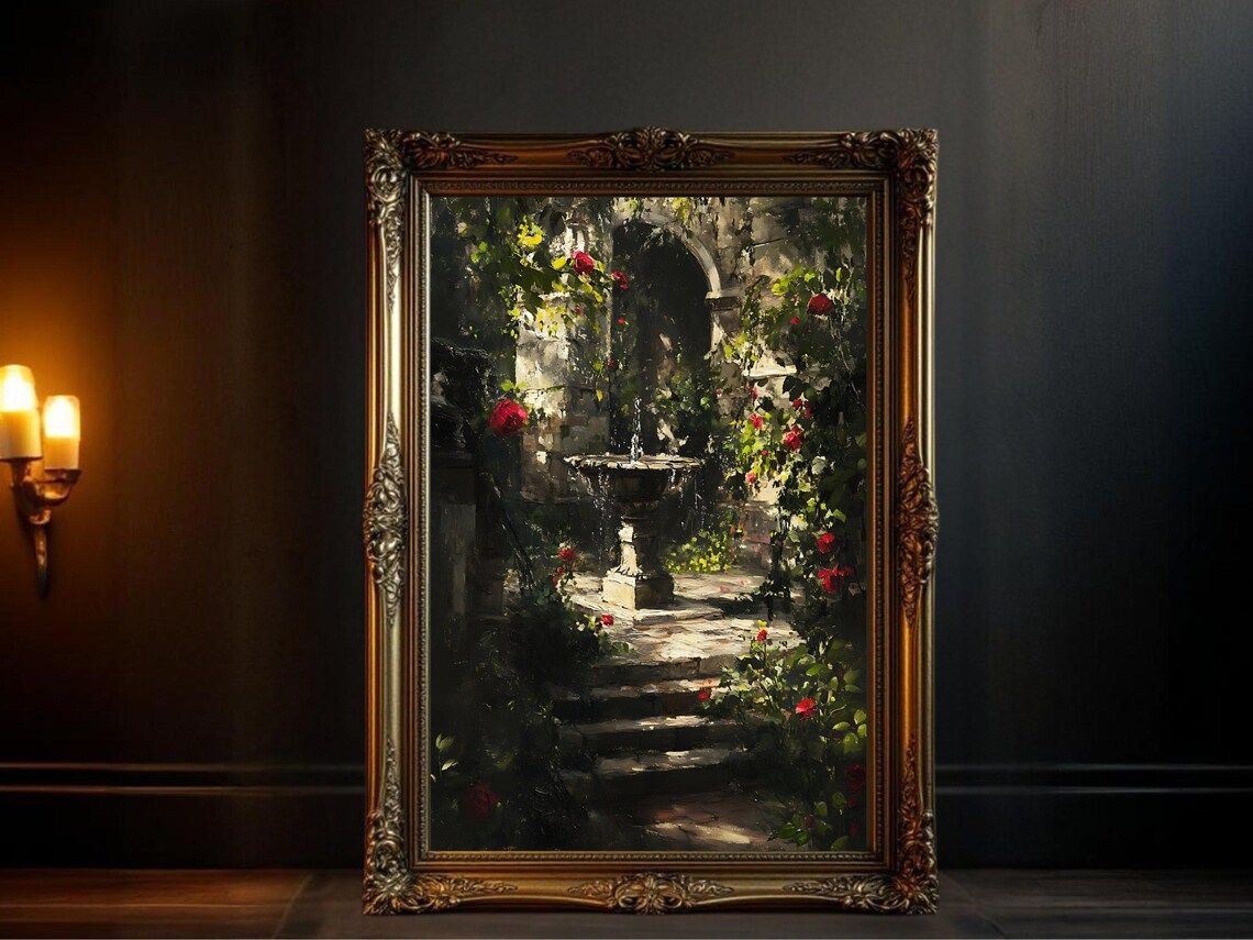 Enchanted Garden, Vintage Rose Garden Art Print