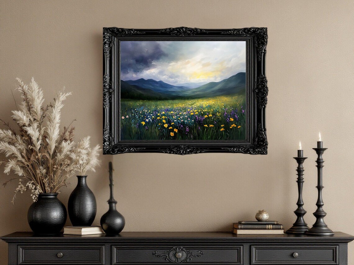Mountain Meadow Sunrise Painting, Nature Scenery - Image 2