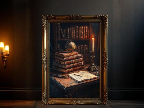 Vintage Books And Candlelight, Rustic Library Decor