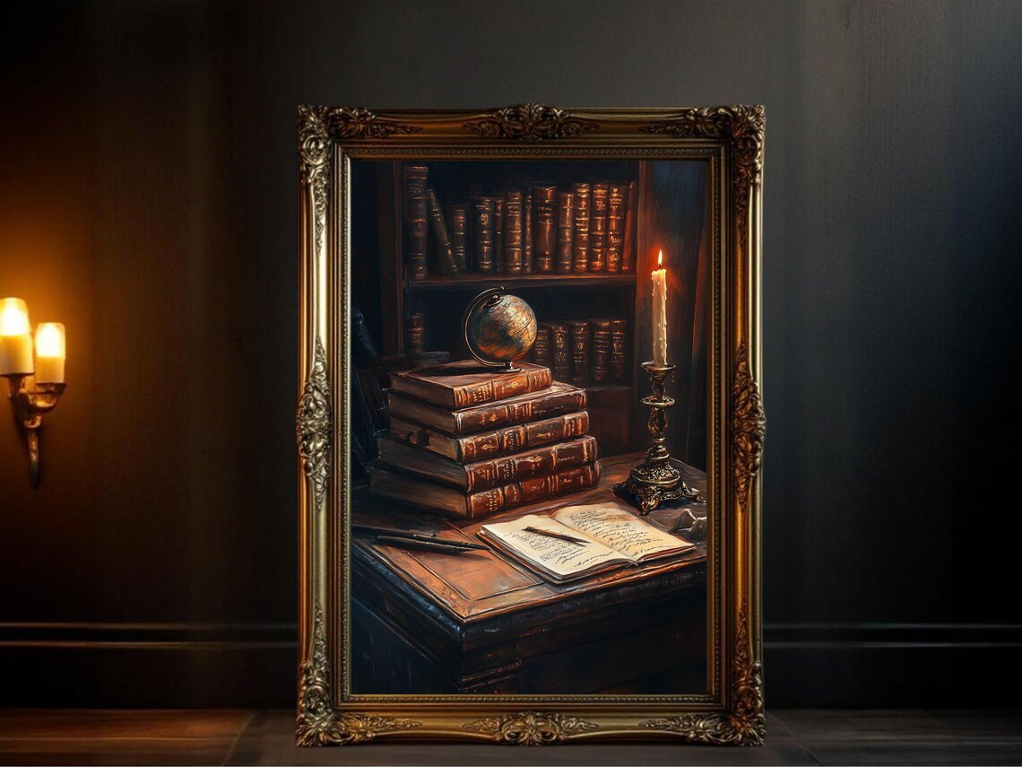 Vintage Books And Candlelight, Rustic Library Decor
