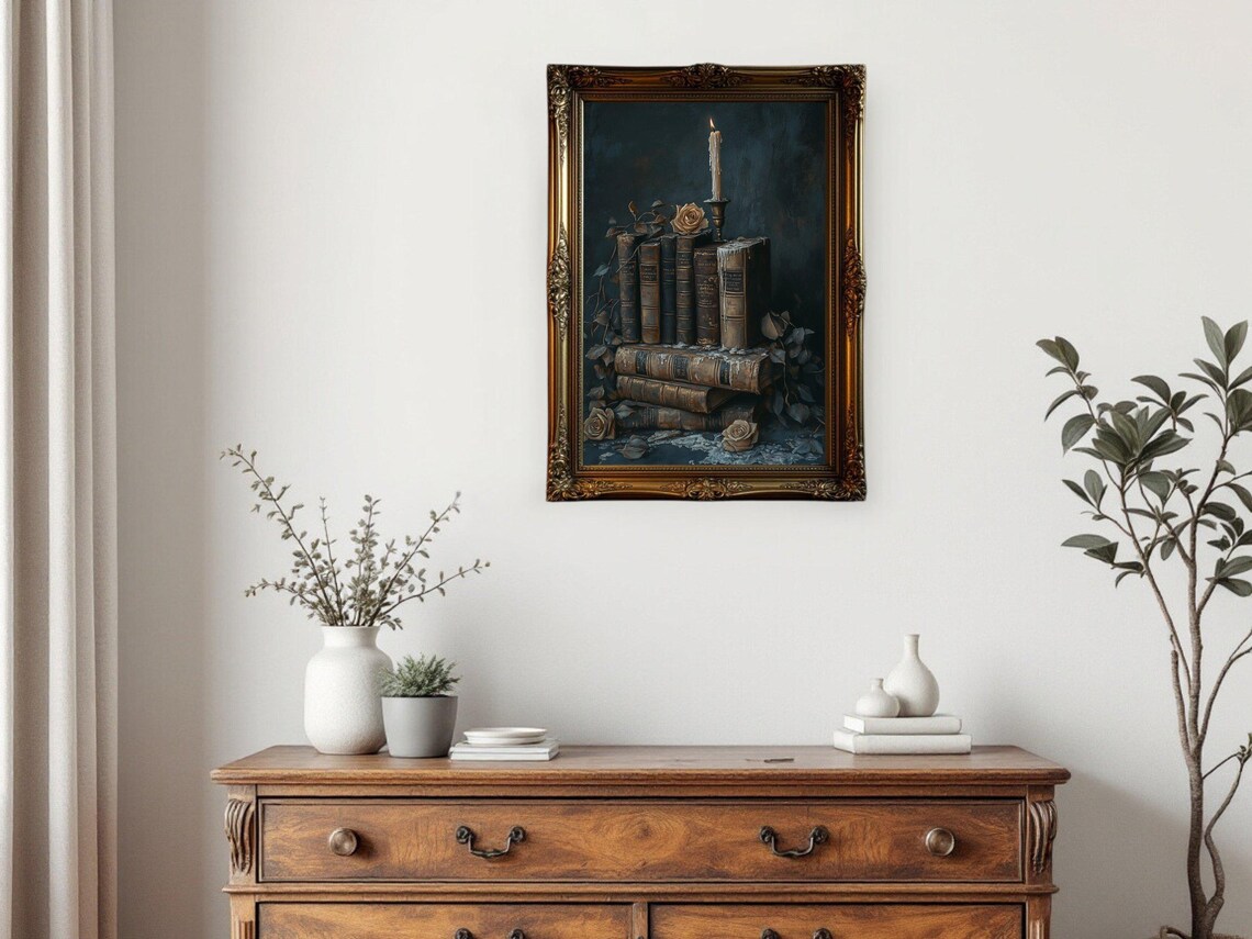 Vintage Bookstack Candle Art, Gothic Library Decor - Image 3
