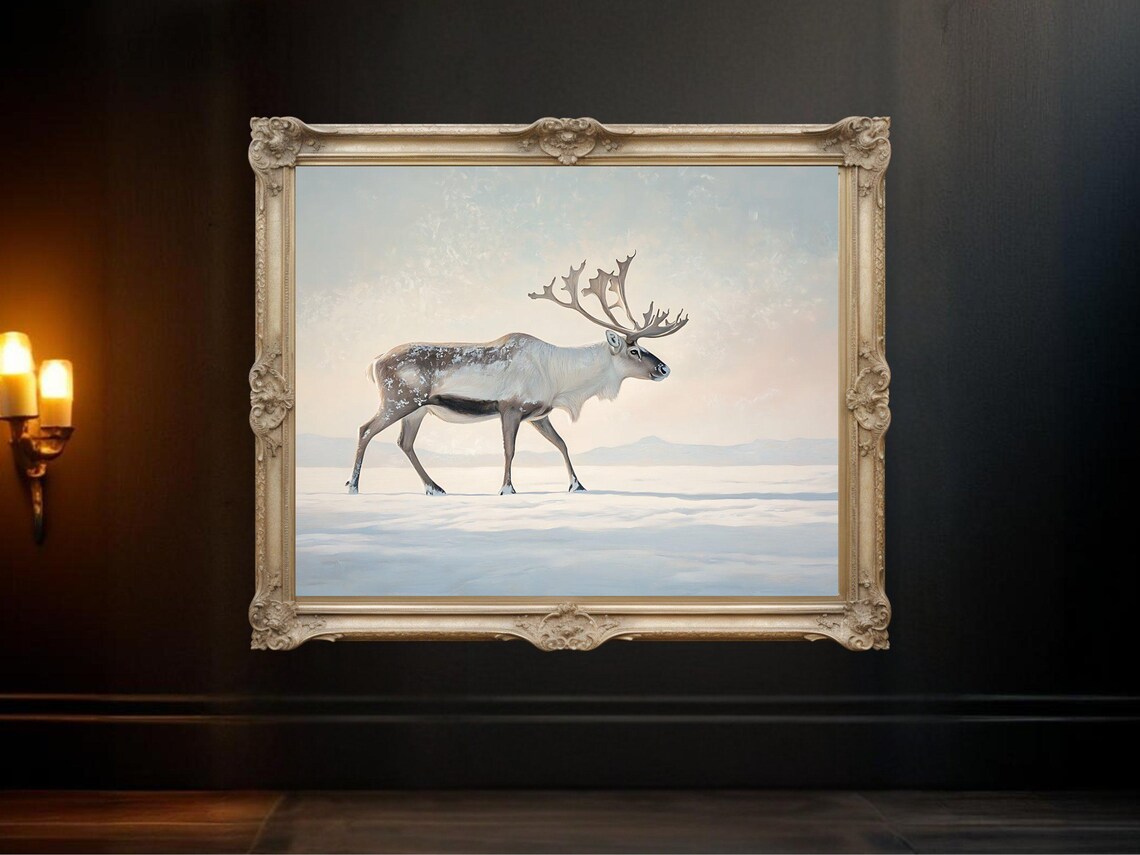 Winter Reindeer, Nordic Snow Scene Art Print