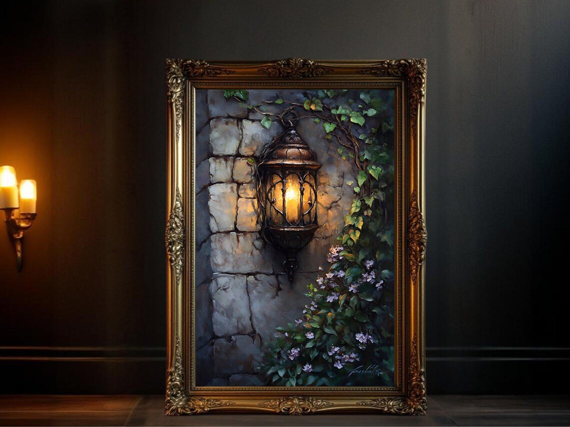 Vintage Lantern, Rustic Garden Wall Art Print