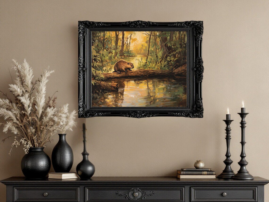 Relaxing Forest Beaver Nature Landscape Art Print - Image 3